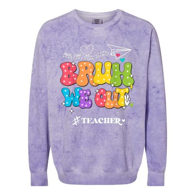 Cute End Of School Year Groovy Summer Bruh We Out Teachers Colorblast Crewneck Sweatshirt