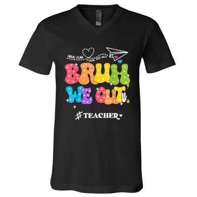 Cute End Of School Year Groovy Summer Bruh We Out Teachers V-Neck T-Shirt