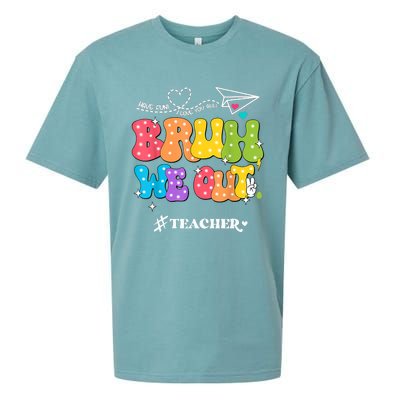 Cute End Of School Year Groovy Summer Bruh We Out Teachers Sueded Cloud Jersey T-Shirt