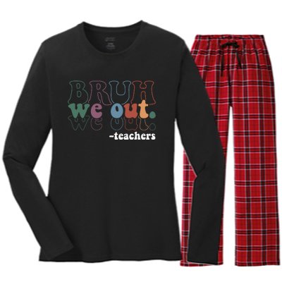 Cute End Of School Year Teacher Summer Bruh We Out Teachers Women's Long Sleeve Flannel Pajama Set 