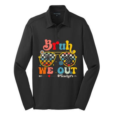 Cute End Of School Year Teacher Summer Bruh We Out Silk Touch Performance Long Sleeve Polo