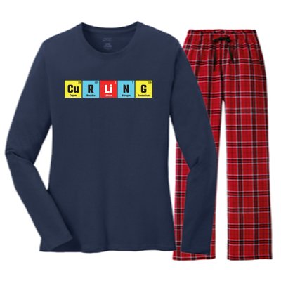 Curling Elementary Periodic Table Funny Gift Women's Long Sleeve Flannel Pajama Set 