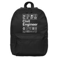Civil Engineer Product Label Funny Gift 16 in Basic Backpack