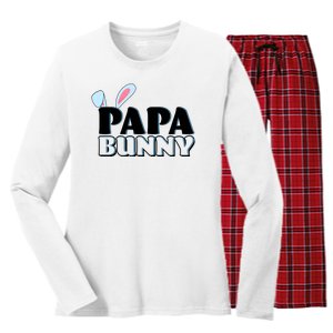 Cute Easter Papa Bunny Matching Family Shirts Women's Long Sleeve Flannel Pajama Set 