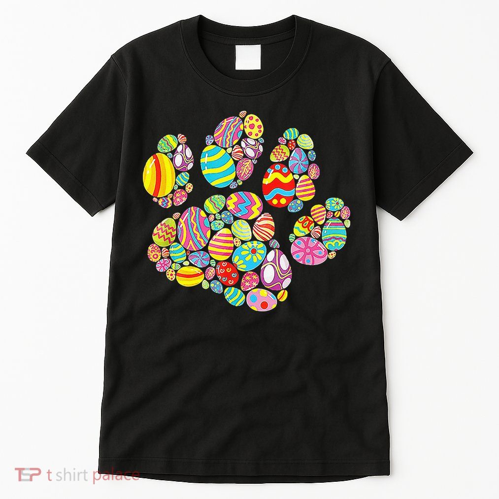 Colorful Egg Paw Print Funny Dog Cat Lovers Easter Day Gifts Tall T-Shirt