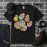 Colorful Egg Paw Print Funny Dog Cat Lovers Easter Day Gifts Tall T-Shirt