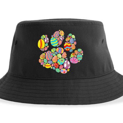 Colorful Egg Paw Print Funny Dog Cat Lovers Easter Day Gifts Sustainable Bucket Hat
