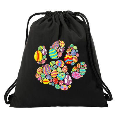 Colorful Egg Paw Print Funny Dog Cat Lovers Easter Day Gifts Drawstring Bag