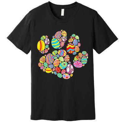 Colorful Egg Paw Print Funny Dog Cat Lovers Easter Day Gifts Premium T-Shirt