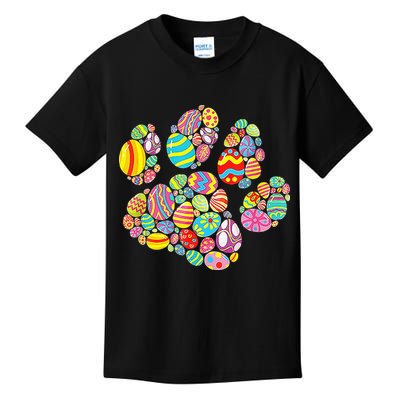 Colorful Egg Paw Print Funny Dog Cat Lovers Easter Day Gifts Kids T-Shirt