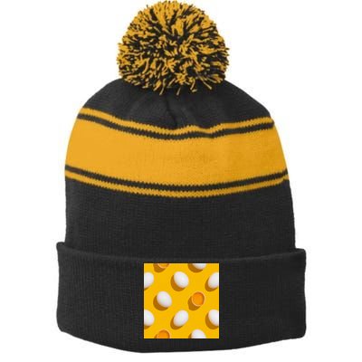 Chicken Eggs Pattern Stripe Pom Pom Beanie