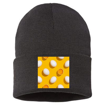 Chicken Eggs Pattern Sustainable Knit Beanie