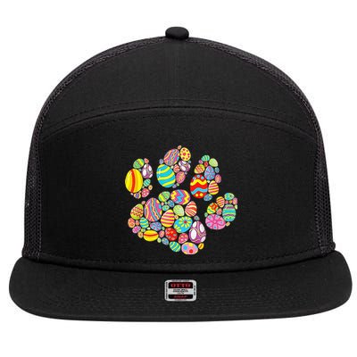 Colorful Egg Paw Print Funny Dog Cat Lovers Easter Day Gifts 7 Panel Mesh Trucker Snapback Hat