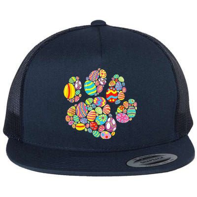 Colorful Egg Paw Print Funny Dog Cat Lovers Easter Day Gifts Flat Bill Trucker Hat