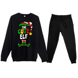 Cute Elf Pajama Matching Group Christmas Holiday Premium Crewneck Sweatsuit Set