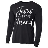 Christian Evangelism Quote Faith Gift Jesus Is My Friend Cooling Performance Long Sleeve Crew