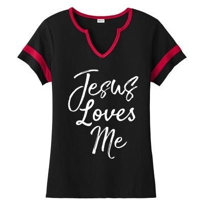 Christian Evangelism Quote Bible Verse Saying Jesus Loves Me Gift Ladies Halftime Notch Neck Tee