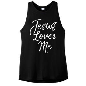 Christian Evangelism Quote Bible Verse Saying Jesus Loves Me Gift Ladies PosiCharge Tri-Blend Wicking Tank