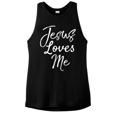 Christian Evangelism Quote Bible Verse Saying Jesus Loves Me Gift Ladies PosiCharge Tri-Blend Wicking Tank