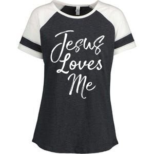 Christian Evangelism Quote Bible Verse Saying Jesus Loves Me Gift Enza Ladies Jersey Colorblock Tee