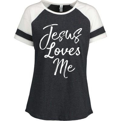 Christian Evangelism Quote Bible Verse Saying Jesus Loves Me Gift Enza Ladies Jersey Colorblock Tee