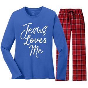 Christian Evangelism Quote Bible Verse Saying Jesus Loves Me Gift Women's Long Sleeve Flannel Pajama Set 