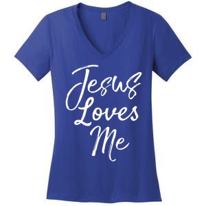 Christian Evangelism Quote Bible Verse Saying Jesus Loves Me Gift Women's V-Neck T-Shirt