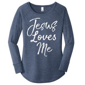 Christian Evangelism Quote Bible Verse Saying Jesus Loves Me Gift Women's Perfect Tri Tunic Long Sleeve Shirt