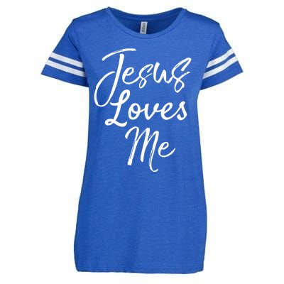 Christian Evangelism Quote Bible Verse Saying Jesus Loves Me Gift Enza Ladies Jersey Football T-Shirt