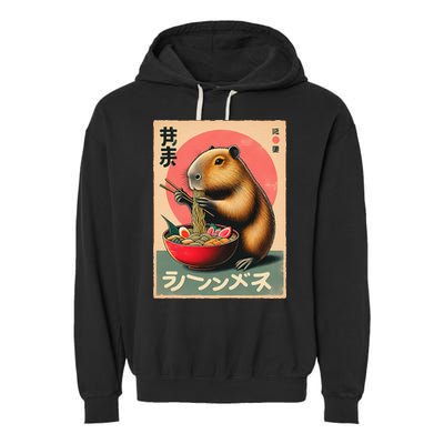 Capybara Eating Ramen Noodles Japanese Art Capybara Garment-Dyed Fleece Hoodie