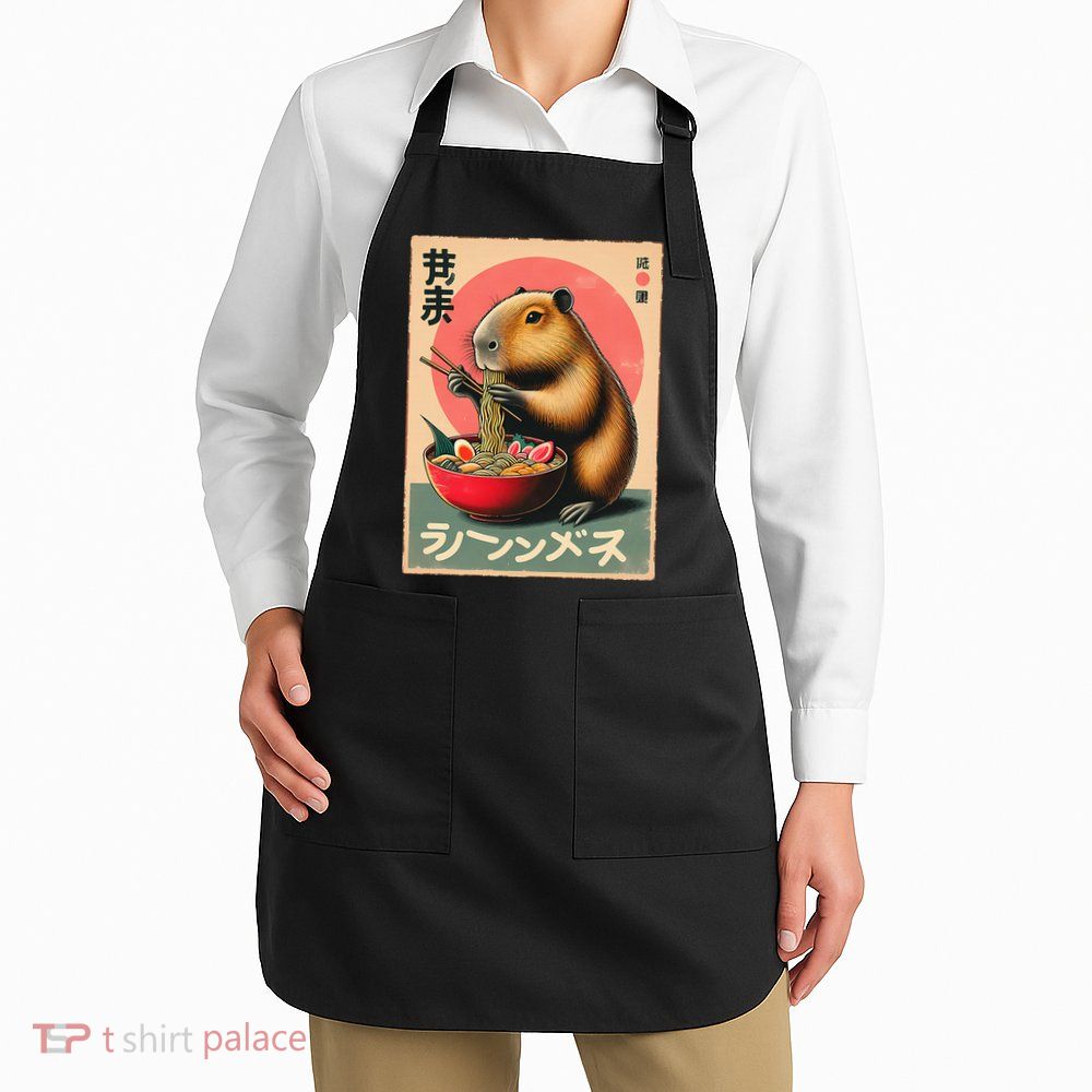 Capybara Eating Ramen Noodles Japanese Art Capybara Apron