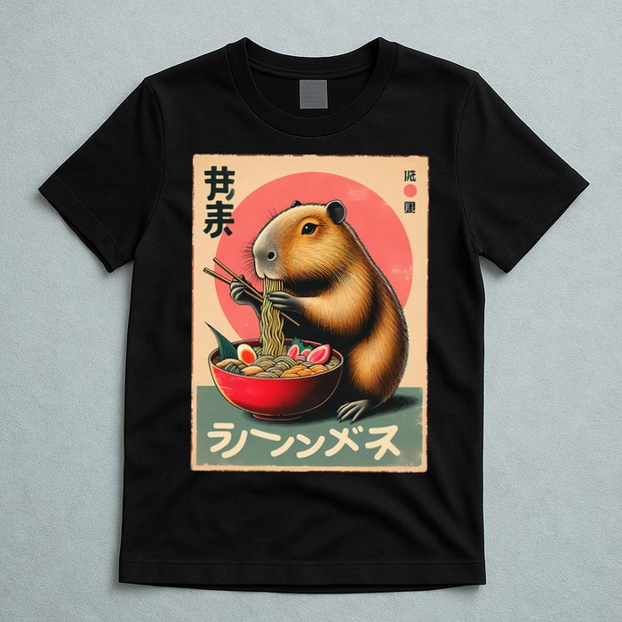 Capybara Eating Ramen Noodles Japanese Art Capybara T-Shirt