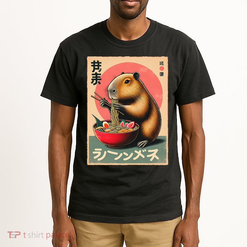Capybara Eating Ramen Noodles Japanese Art Capybara Tall T-Shirt