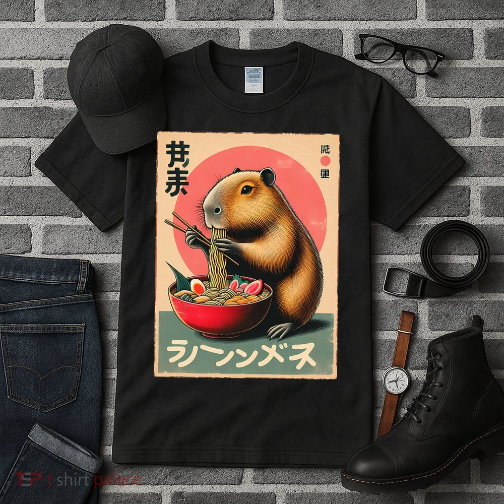 Capybara Eating Ramen Noodles Japanese Art Capybara Tall T-Shirt