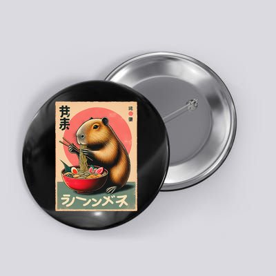 Capybara Eating Ramen Noodles Japanese Art Capybara Button