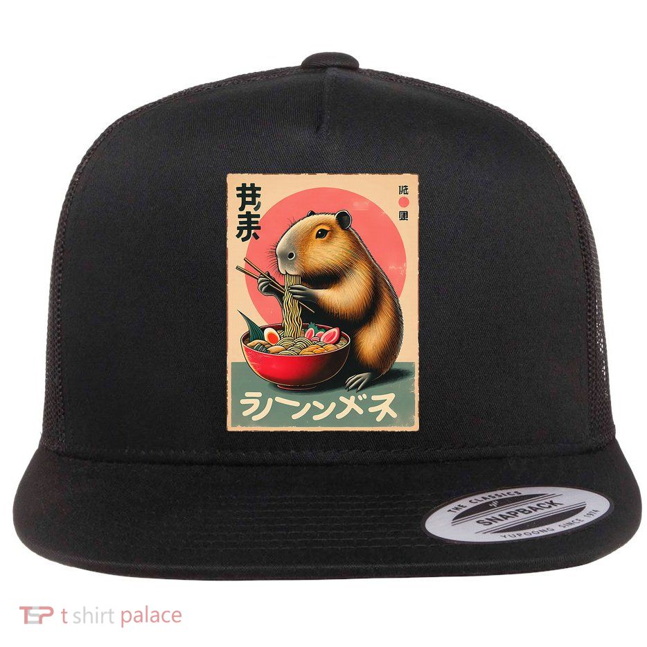 Capybara Eating Ramen Noodles Japanese Art Capybara Flatbill Hat