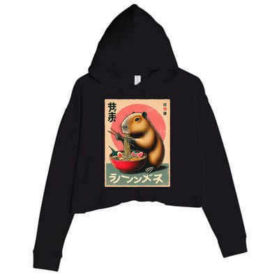 Capybara Eating Ramen Noodles Japanese Art Capybara Crop Fleece Hoodie