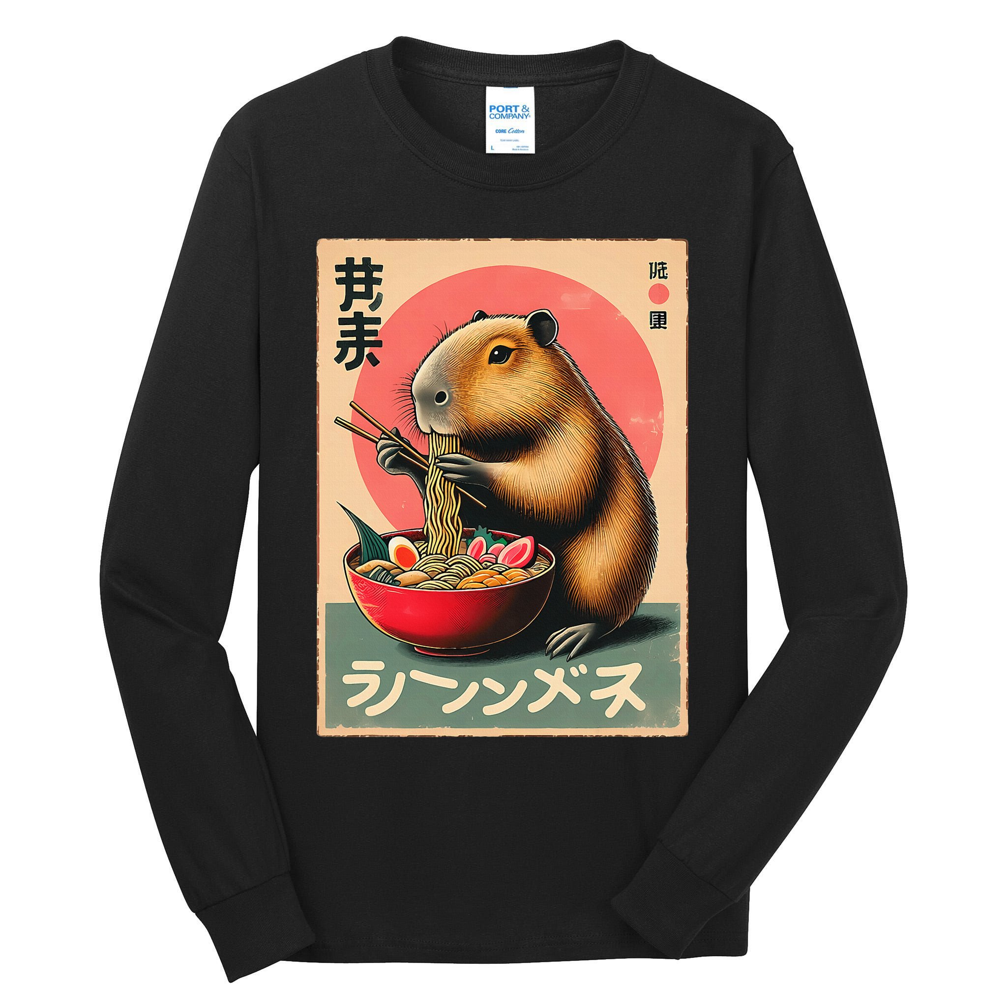 Capybara Eating Ramen Noodles Japanese Art Capybara Tall Long Sleeve T-Shirt