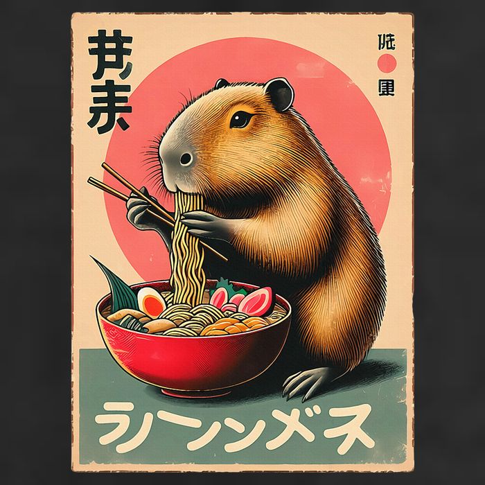 Capybara Eating Ramen Noodles Japanese Art Capybara Large Microfiber Waffle Golf Towel