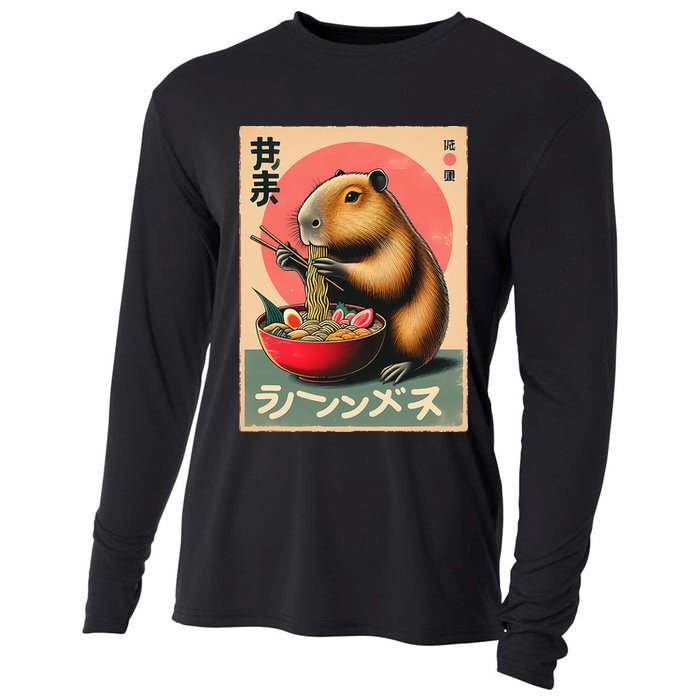 Capybara Eating Ramen Noodles Japanese Art Capybara Cooling Performance Long Sleeve Crew