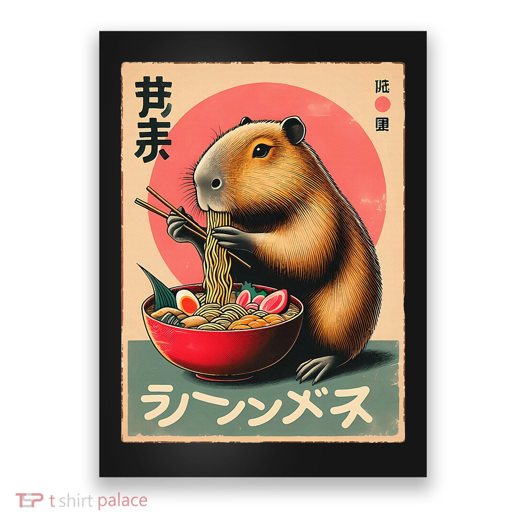 Capybara Eating Ramen Noodles Japanese Art Capybara Poster