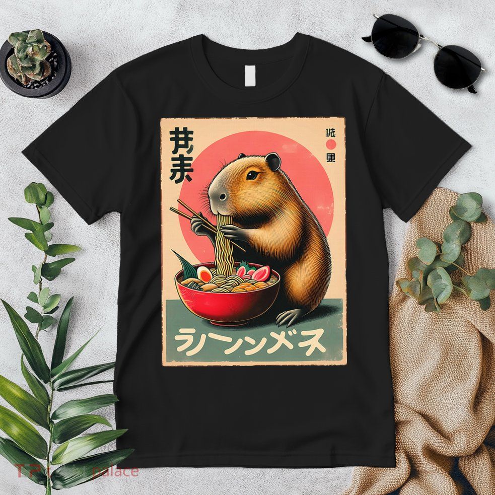 Capybara Eating Ramen Noodles Japanese Art Capybara Premium T-Shirt