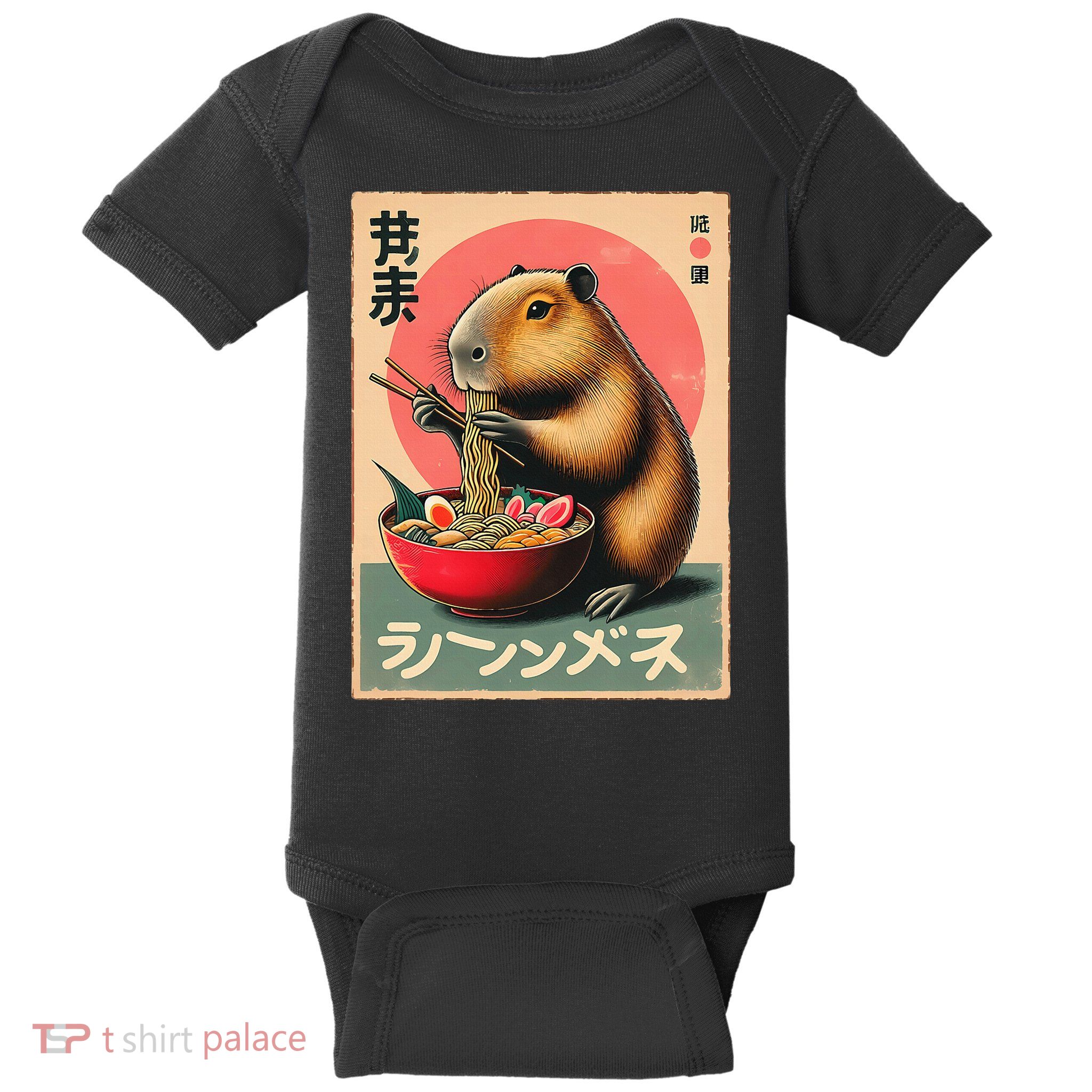Capybara Eating Ramen Noodles Japanese Art Capybara Baby Bodysuit