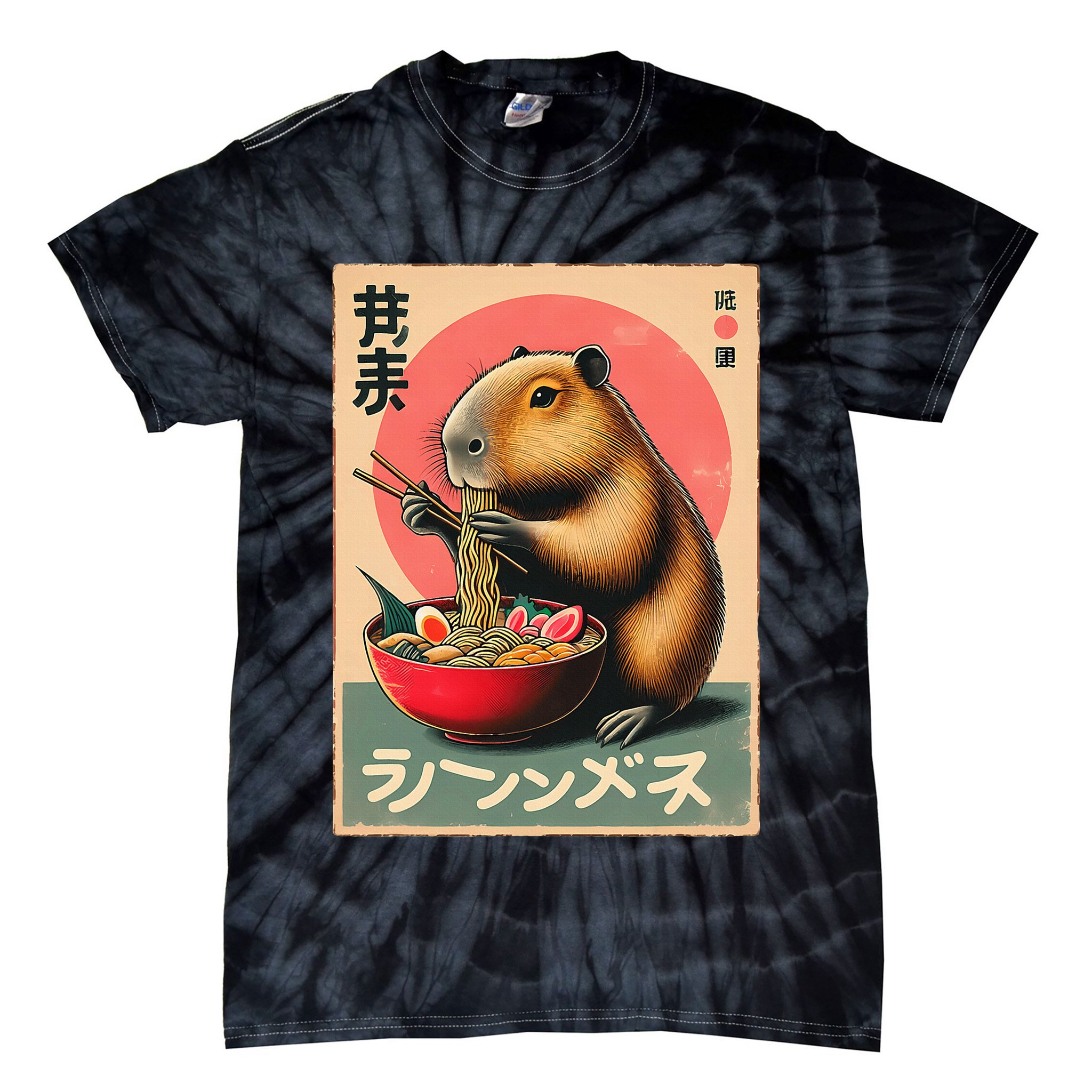 Capybara Eating Ramen Noodles Japanese Art Capybara Tie-Dye T-Shirt