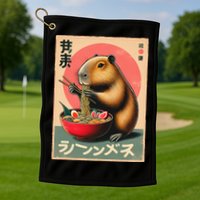 Capybara Eating Ramen Noodles Japanese Art Capybara Golf Towel