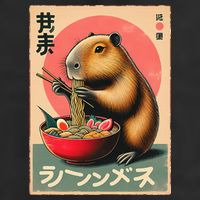 Capybara Eating Ramen Noodles Japanese Art Capybara Golf Towel