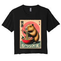 Capybara Eating Ramen Noodles Japanese Art Capybara Crop Top