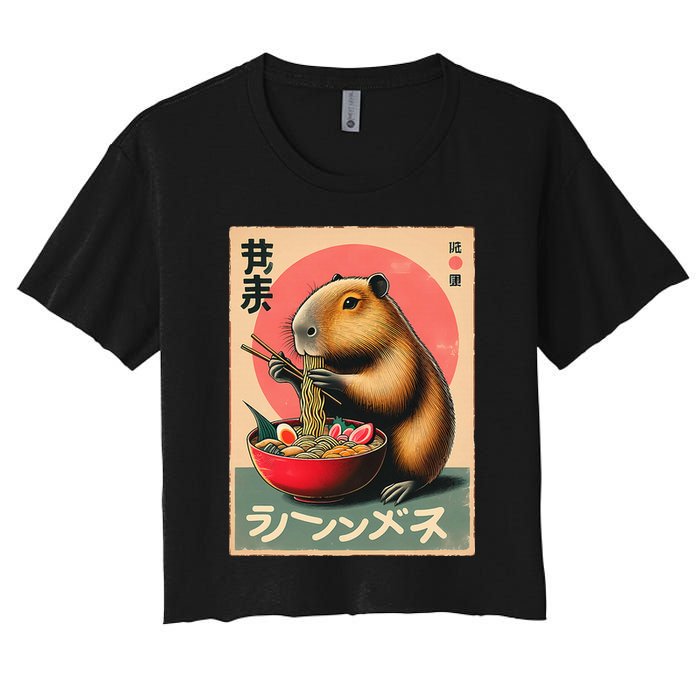 Capybara Eating Ramen Noodles Japanese Art Capybara Crop Top