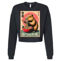 Capybara Eating Ramen Noodles Japanese Art Capybara Cropped Pullover Crew