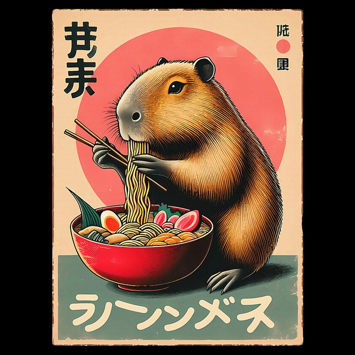 Capybara Eating Ramen Noodles Japanese Art Capybara Cropped Pullover Crew
